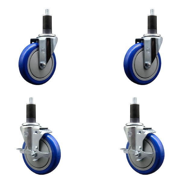 Service Caster 5'' Blue Poly Wheel Swivel 1-1/4'' Expanding Stem Caster Set 2 Brakes, 4PK SCC-EX20S514-PPUB-BLUE-2-TLB-2-114 - main